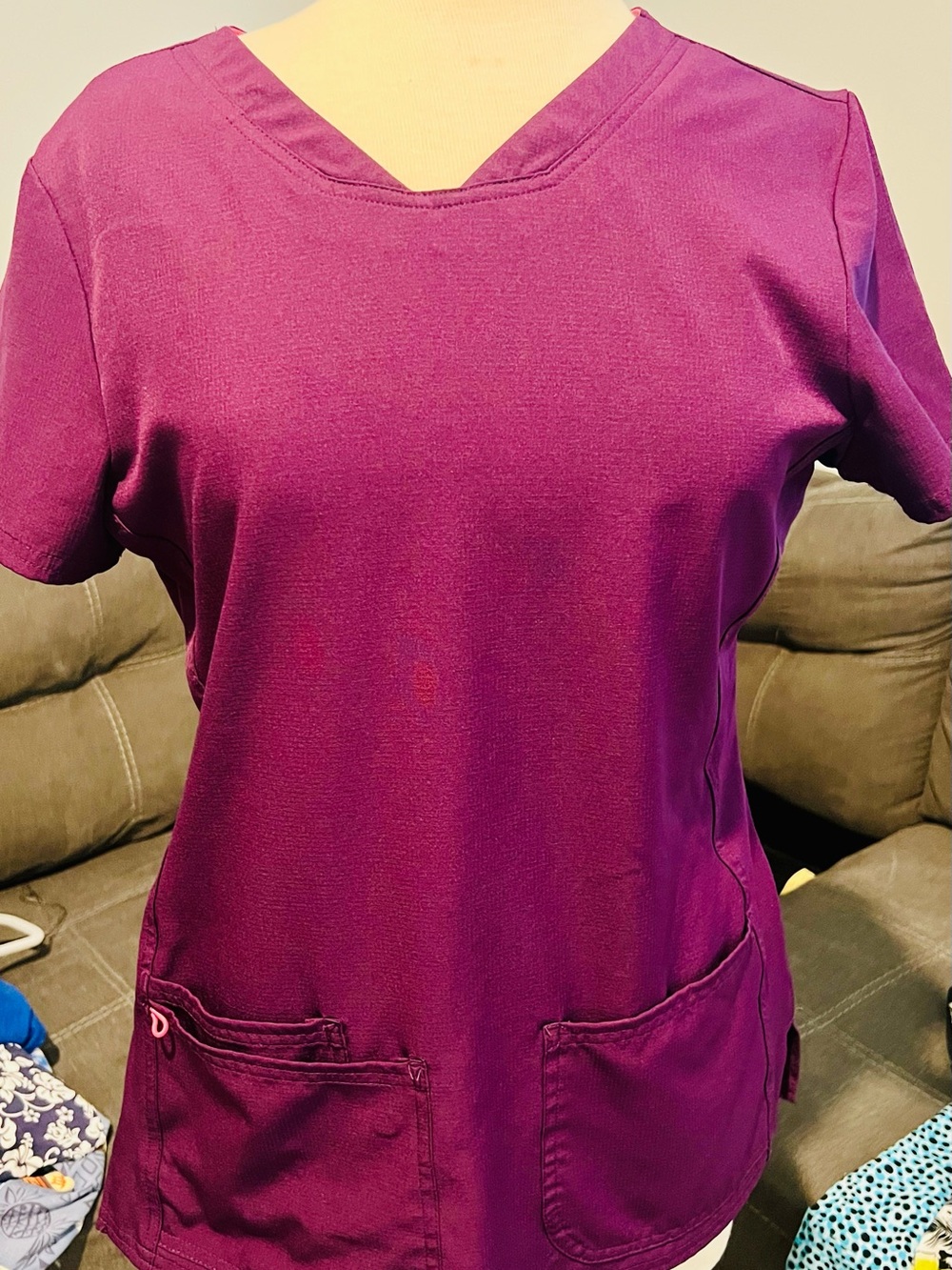 Heartsoul- Women's V-Neck Utility Top in Plum-Medium